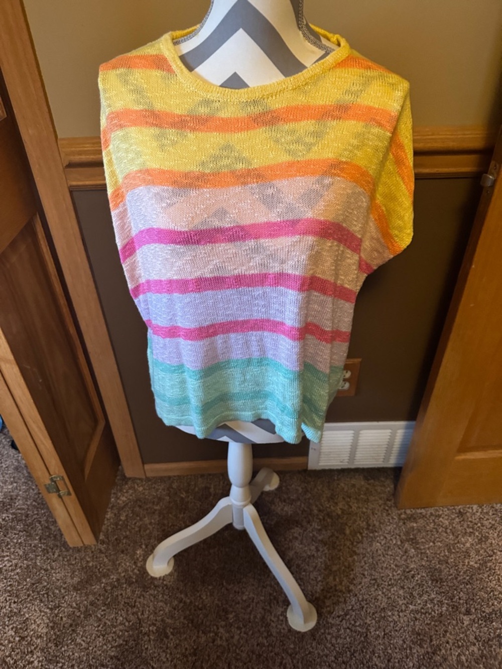BiBi Yellow Knit Top with Multicolor Accents